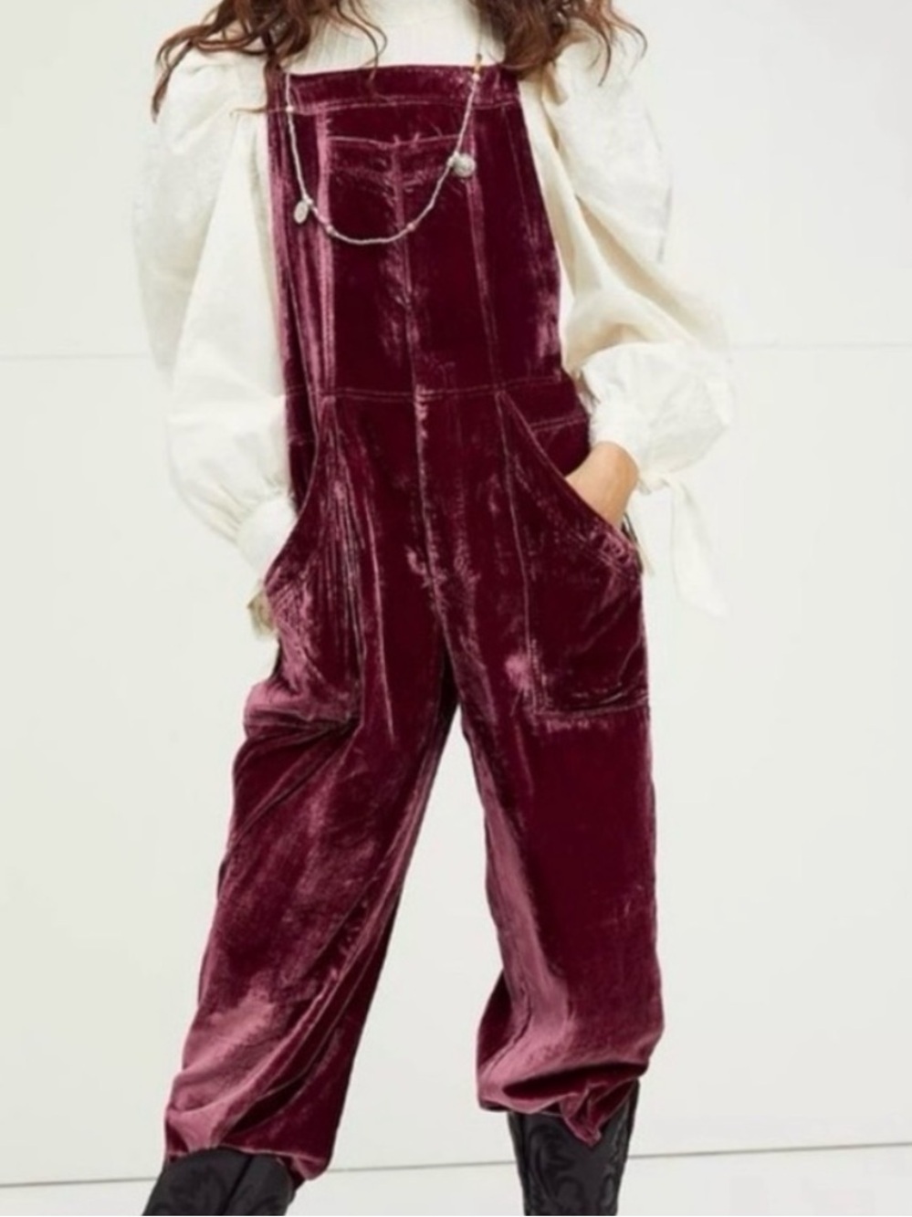 Free People The weekender crushed velvet overalls